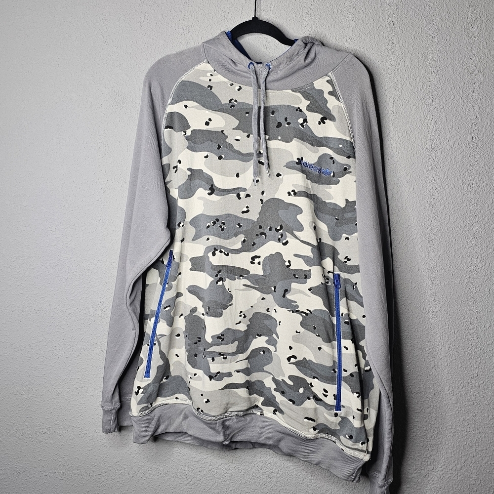 Adidas Trefoil Surplus Fashion Tech Gray Blue Camo Hoodie Sweatshirt Size XL